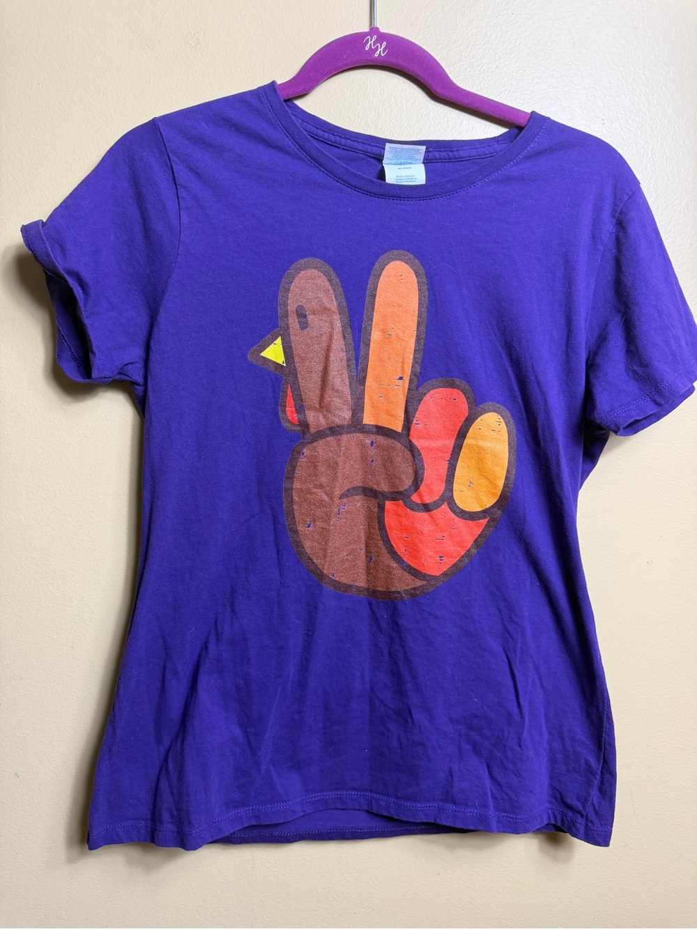Port & Company Purple Turkey Peace Sign Graphic T-Shirt Medium